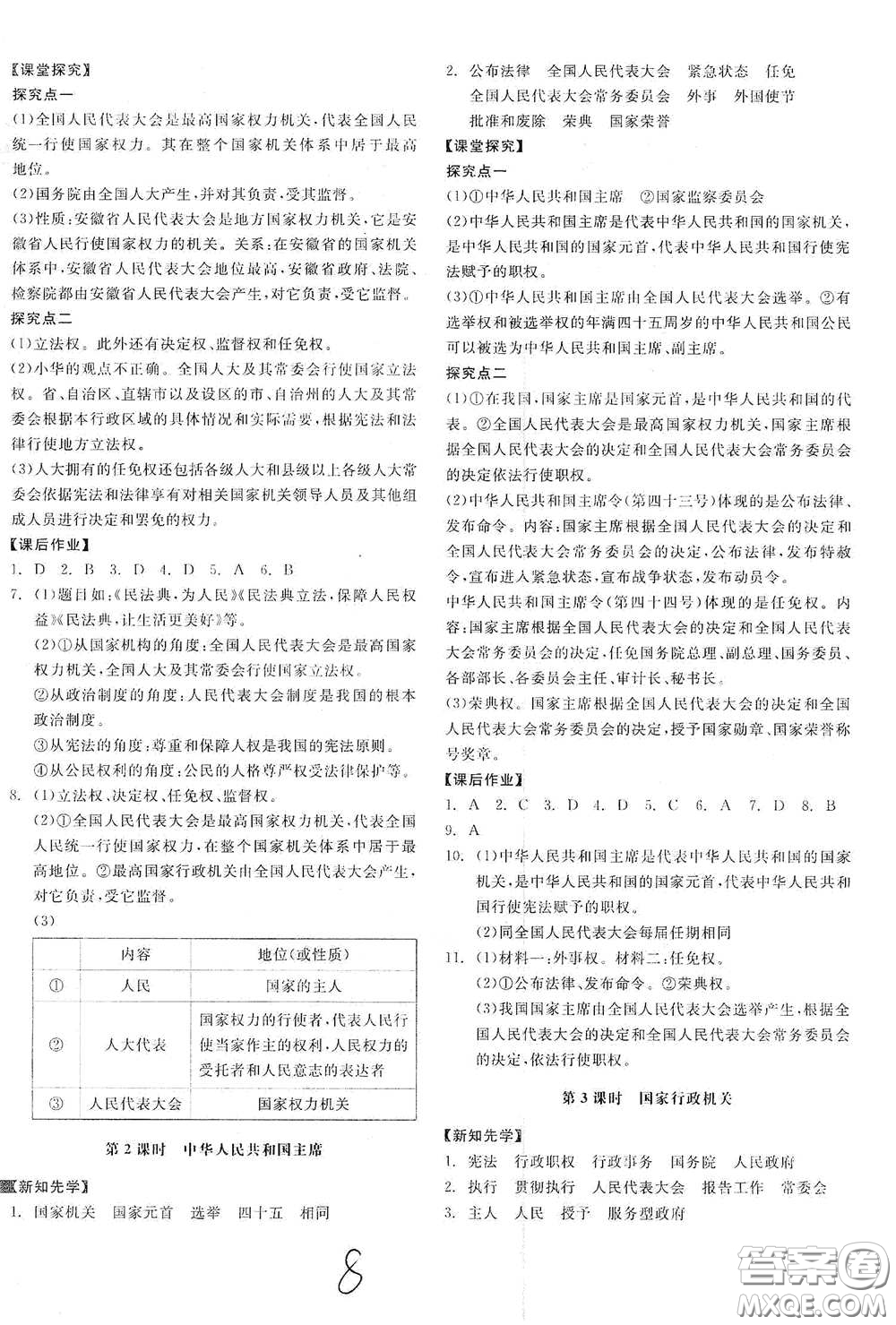 陽光出版社2021全品學(xué)練考八年級(jí)道德與法治下冊(cè)新課標(biāo)人教版江西專用答案