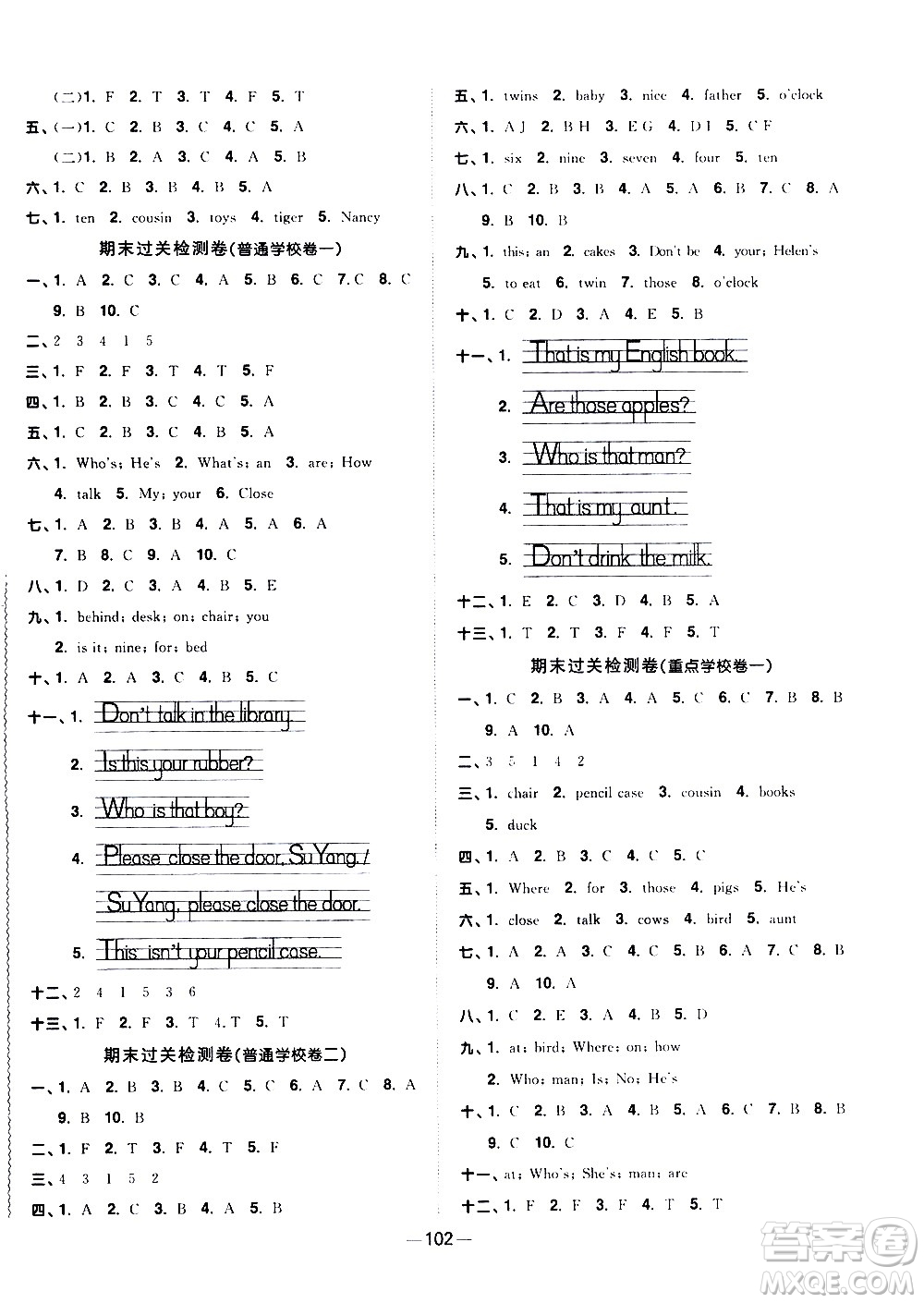 江西教育出版社2021陽光同學(xué)一線名師全優(yōu)好卷英語三年級下冊YL譯林版答案