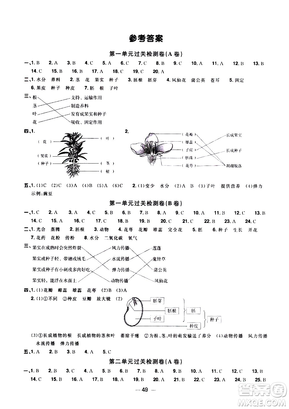 江西教育出版社2021陽光同學一線名師全優(yōu)好卷科學四年級下冊JK教科版答案