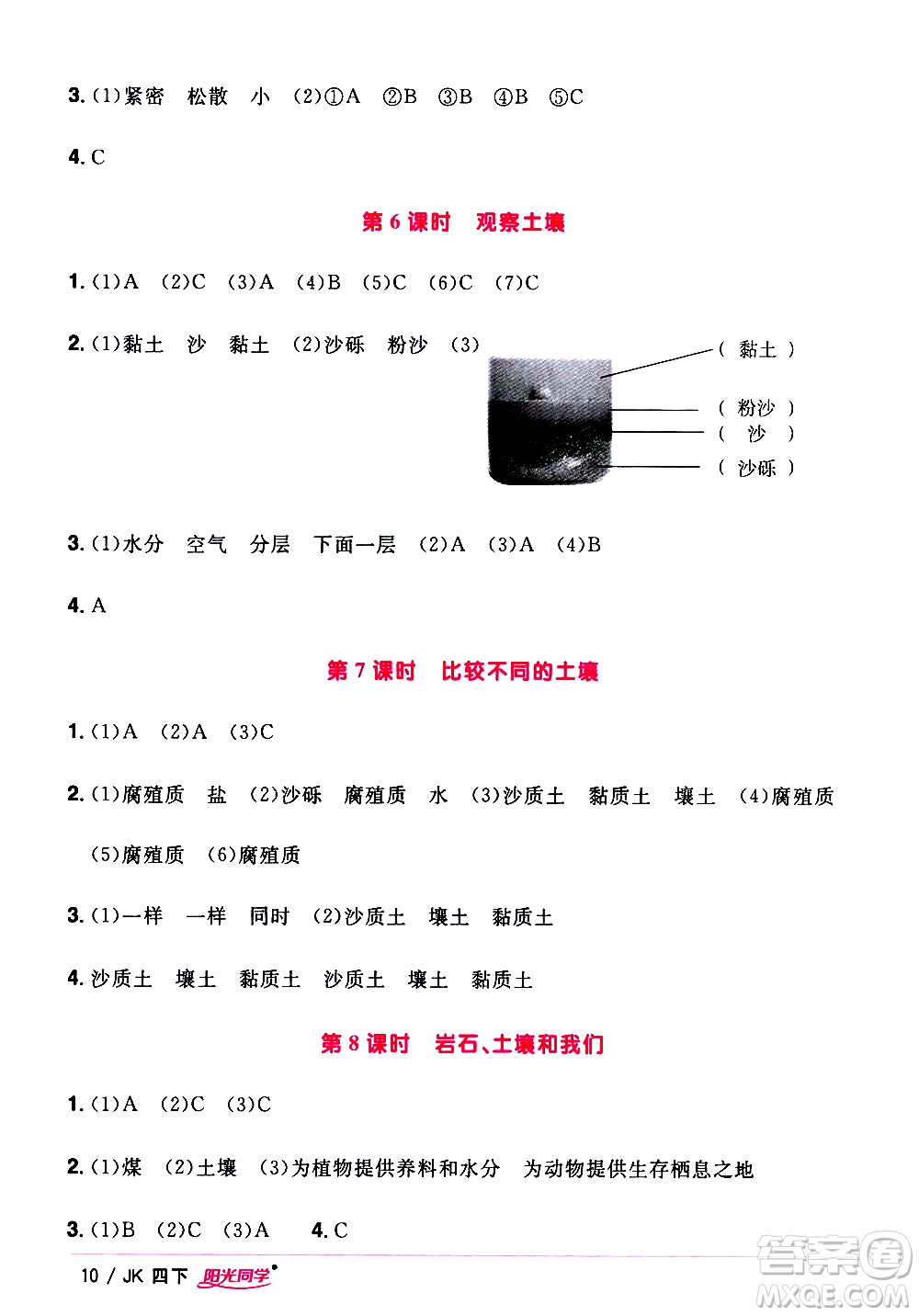 江西教育出版社2021陽光同學課時優(yōu)化作業(yè)科學四年級下冊JK教科版答案