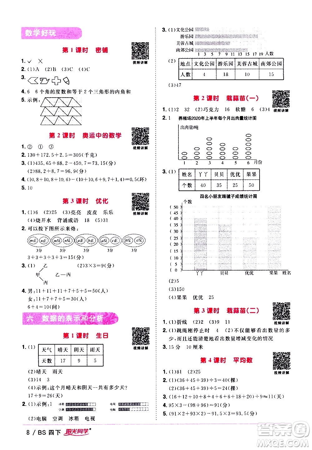 江西教育出版社2021陽(yáng)光同學(xué)課時(shí)優(yōu)化作業(yè)數(shù)學(xué)四年級(jí)下冊(cè)BS北師大版答案