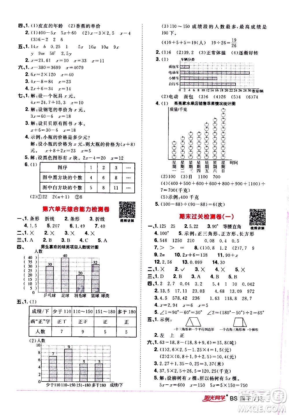 江西教育出版社2021陽(yáng)光同學(xué)課時(shí)優(yōu)化作業(yè)數(shù)學(xué)四年級(jí)下冊(cè)BS北師大版答案