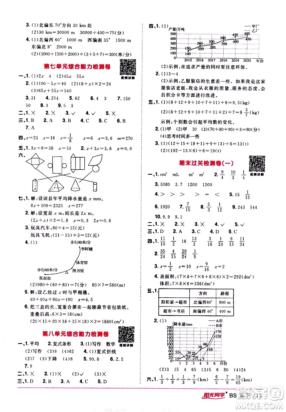 江西教育出版社2021陽(yáng)光同學(xué)課時(shí)優(yōu)化作業(yè)數(shù)學(xué)五年級(jí)下冊(cè)BS北師大版答案