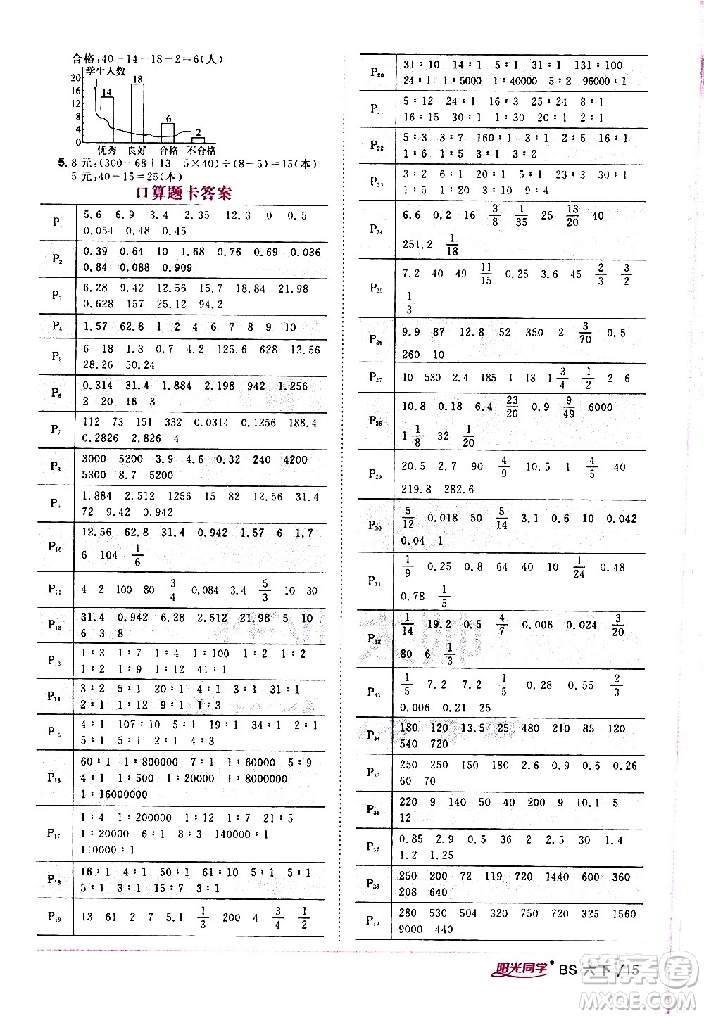 江西教育出版社2021陽(yáng)光同學(xué)課時(shí)優(yōu)化作業(yè)數(shù)學(xué)六年級(jí)下冊(cè)BS北師大版答案