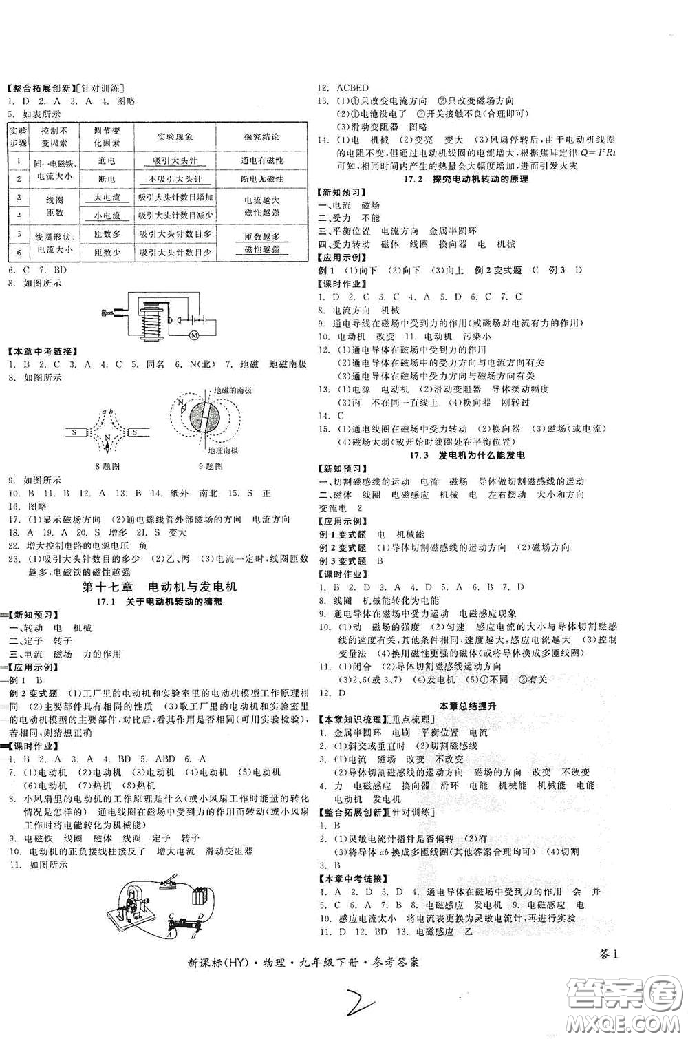 陽光出版社2021全品學(xué)練考九年級物理下冊新課標(biāo)滬粵版江西專版答案