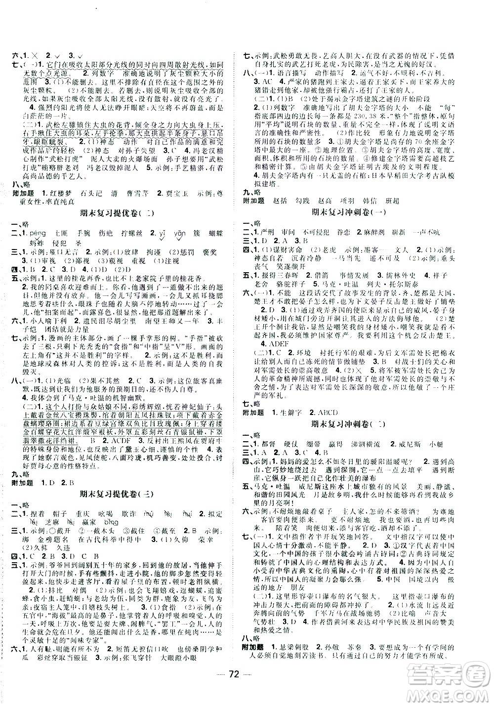 江西教育出版社2021陽光同學期末復(fù)習15天沖刺100分語文五年級下冊RJ人教版答案