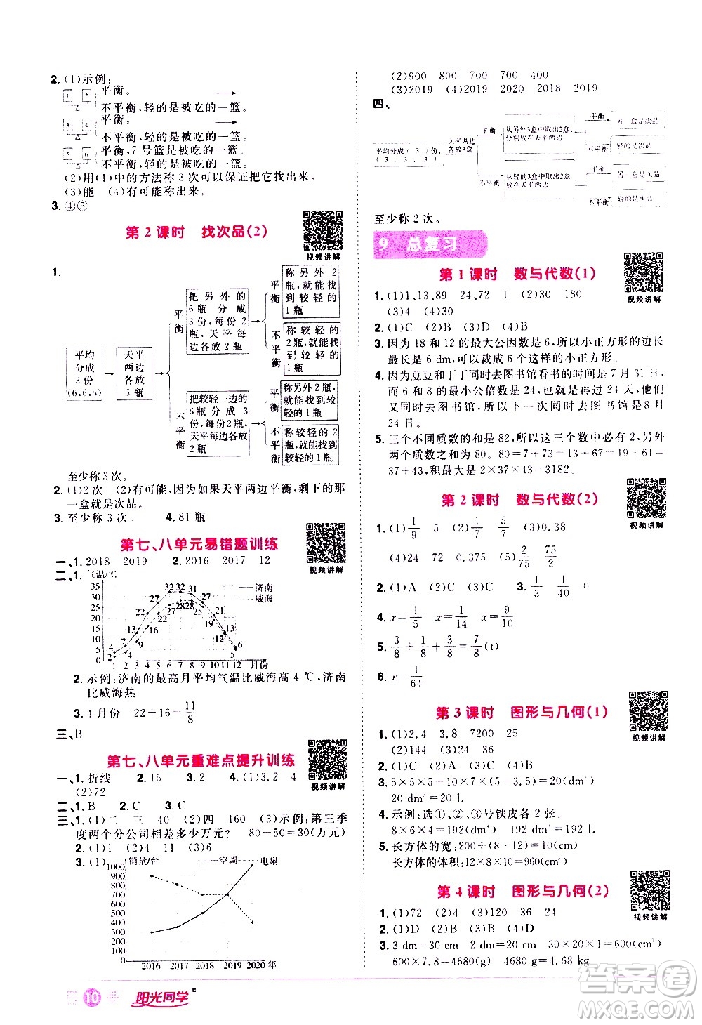 浙江教育出版社2021陽光同學課時達標訓練數學五年級下冊R人教版浙江專版答案