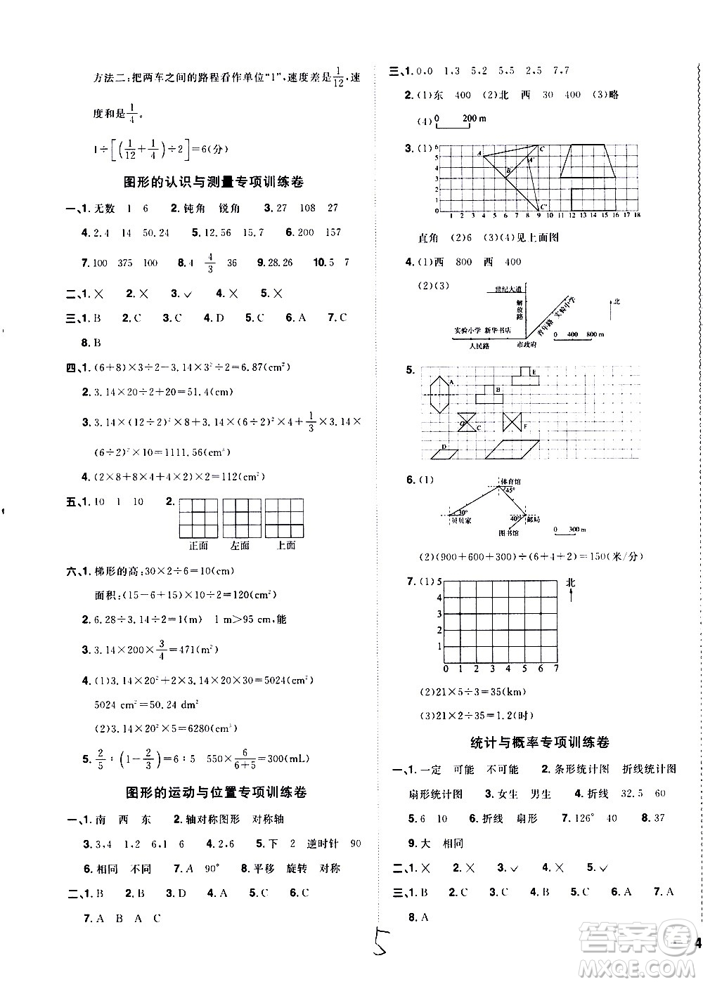 浙江教育出版社2021陽光同學(xué)全優(yōu)達標(biāo)好卷數(shù)學(xué)六年級下冊R人教版浙江專版答案