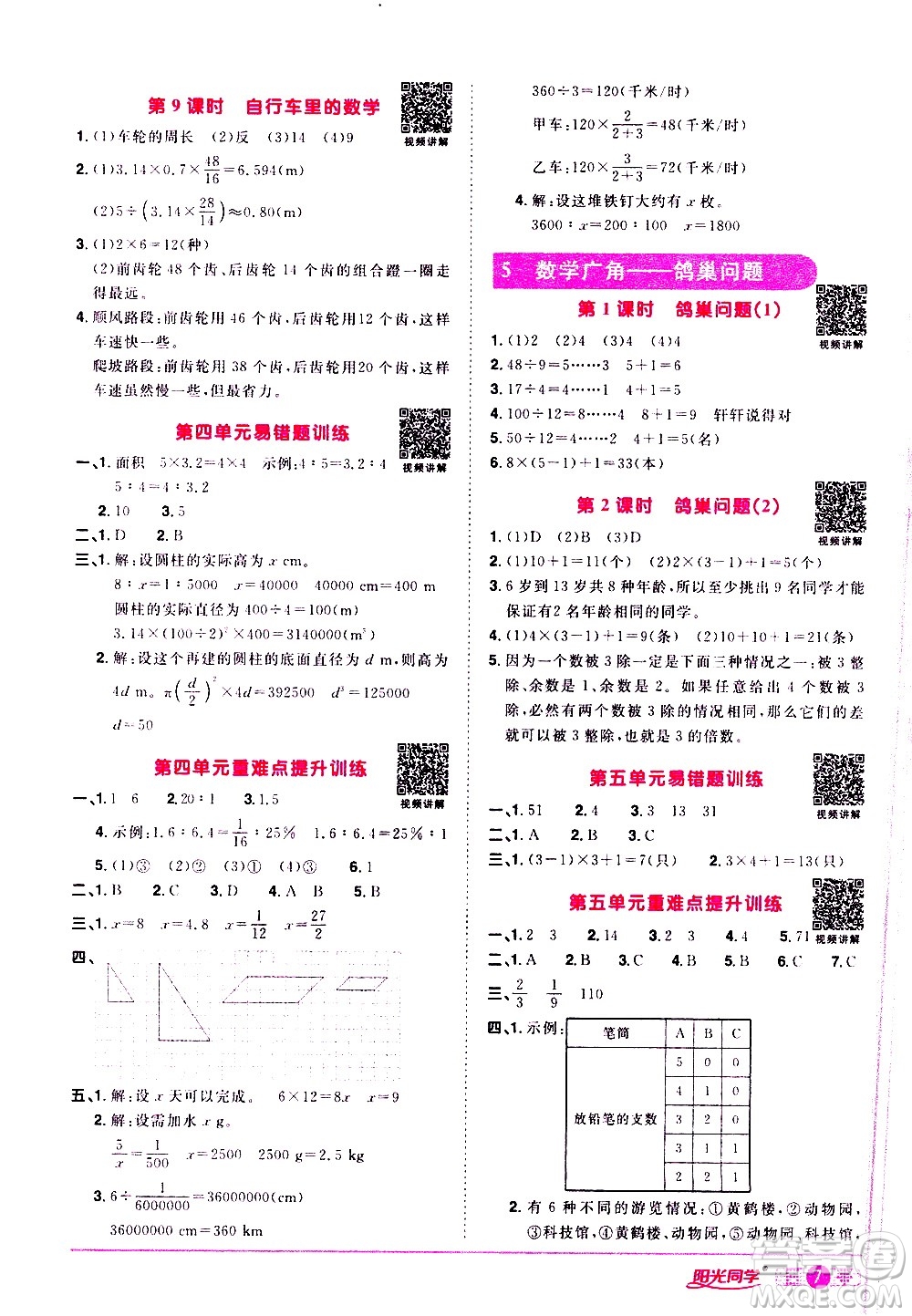 浙江教育出版社2021陽(yáng)光同學(xué)課時(shí)達(dá)標(biāo)訓(xùn)練數(shù)學(xué)六年級(jí)下冊(cè)R人教版浙江專(zhuān)版答案