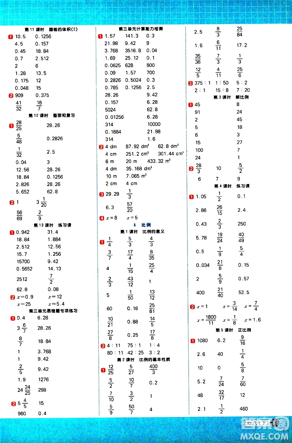 江西教育出版社2021陽(yáng)光同學(xué)計(jì)算小達(dá)人數(shù)學(xué)六年級(jí)下冊(cè)RJ人教版答案