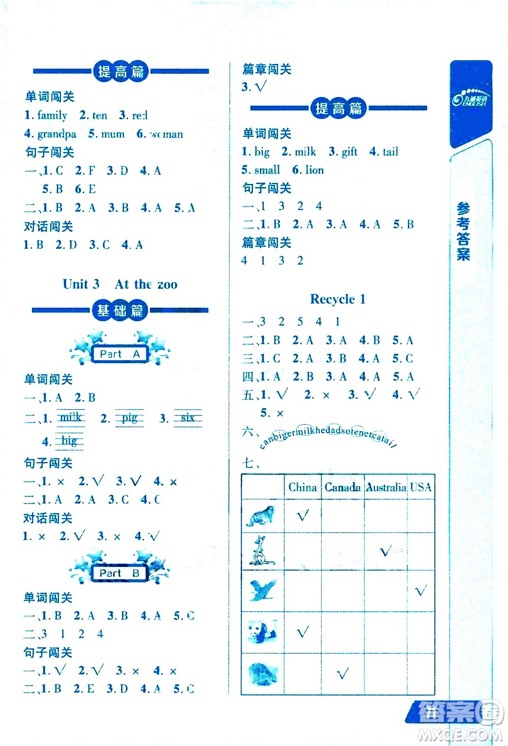 崇文書局2021長江全能學(xué)案英語聽力訓(xùn)練三年級下冊人教版答案