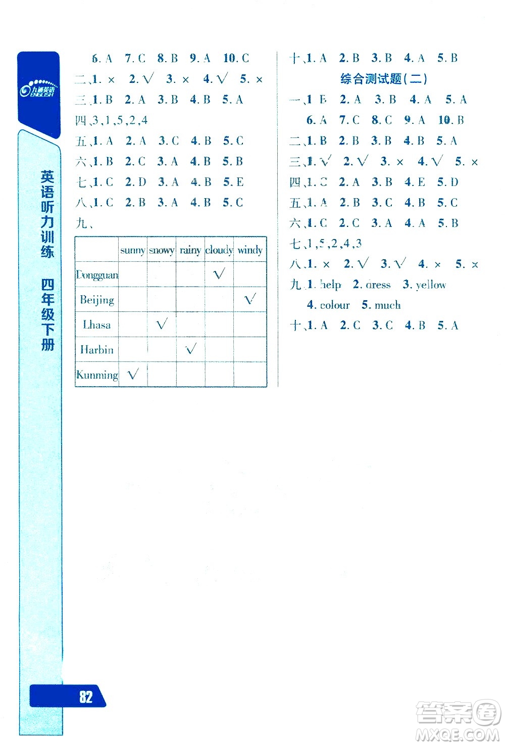 崇文書局2021長江全能學案英語聽力訓練四年級下冊人教版答案