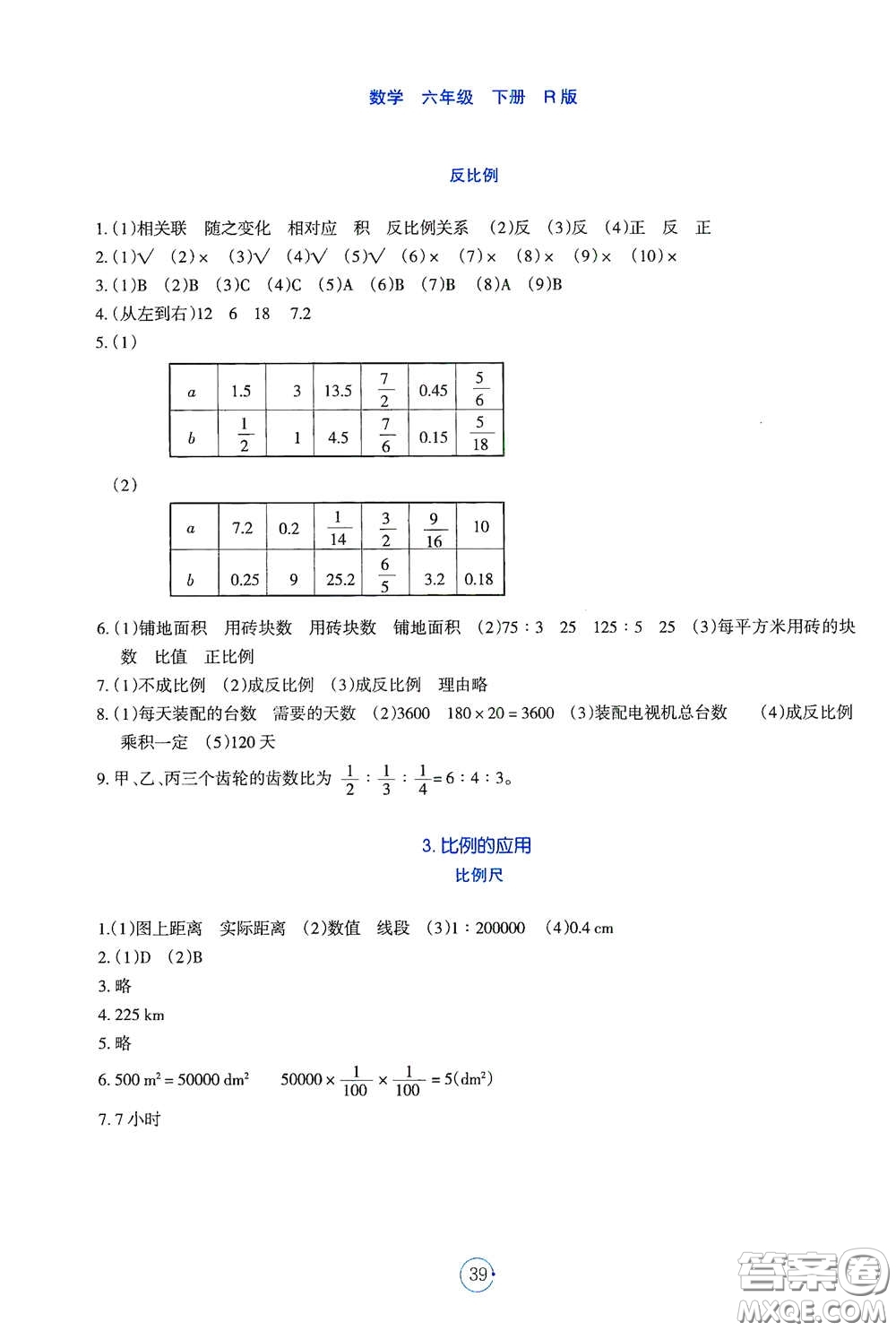 遼寧教育出版社2021好課堂堂練六年級數(shù)學(xué)下冊人教版答案