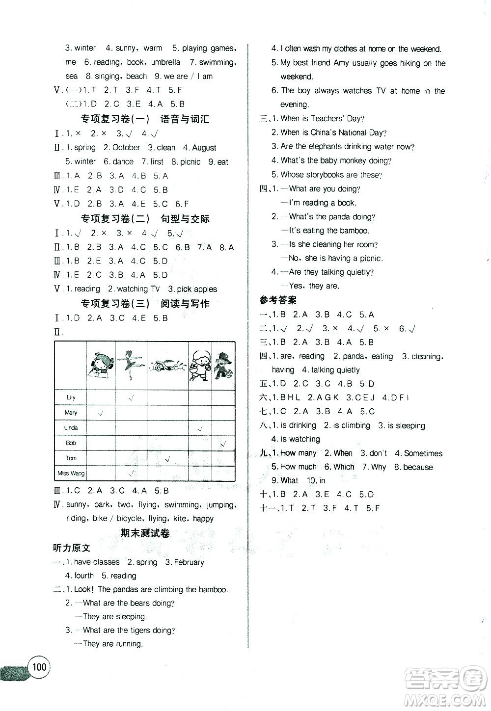 湖北少年兒童出版社2021長江全能學(xué)案同步練習(xí)冊英語五年級下冊人教版答案