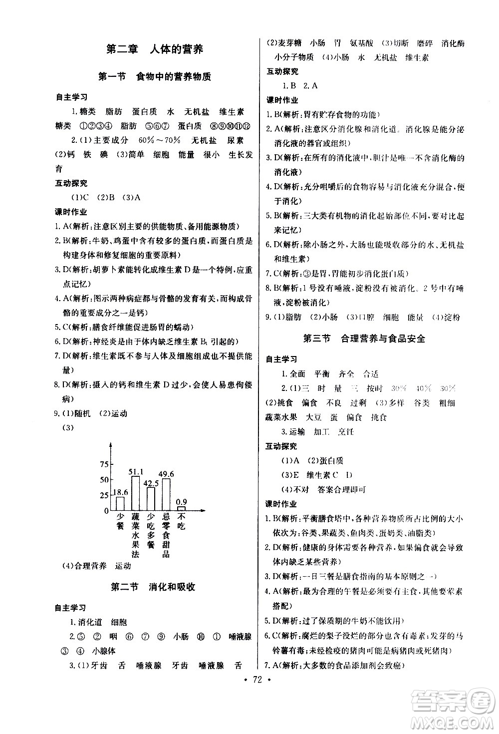 崇文書(shū)局2021長(zhǎng)江全能學(xué)案同步練習(xí)冊(cè)生物學(xué)七年級(jí)下冊(cè)人教版答案