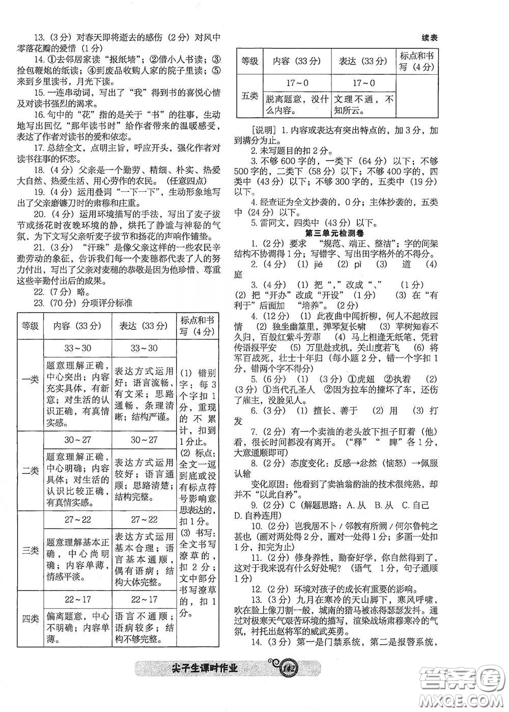 遼寧教育出版社2021尖子生新課堂課時(shí)作業(yè)七年級語文下冊人教版答案