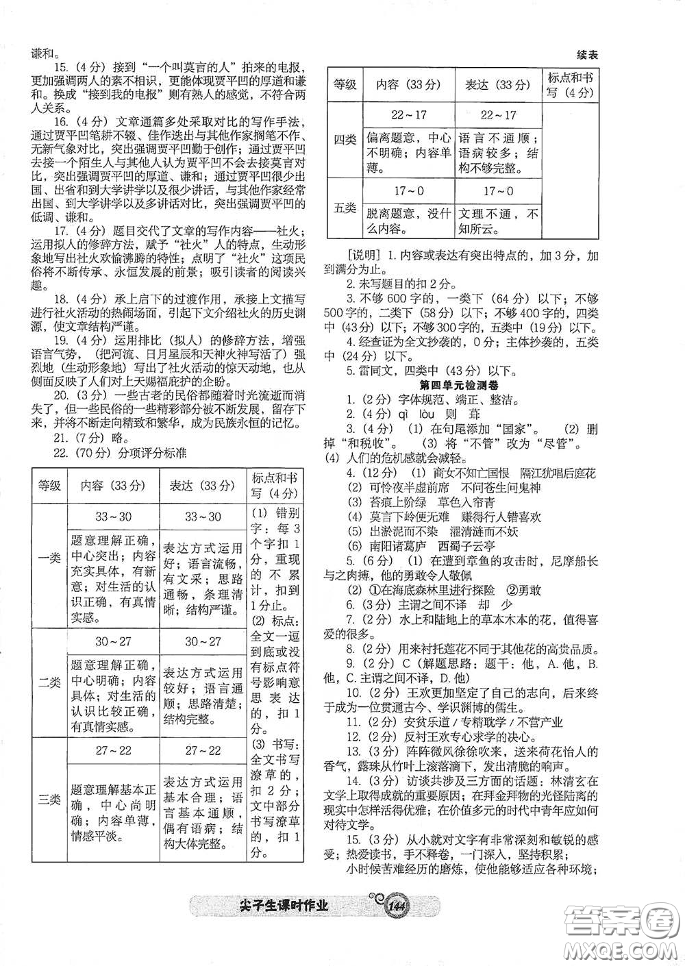 遼寧教育出版社2021尖子生新課堂課時(shí)作業(yè)七年級語文下冊人教版答案