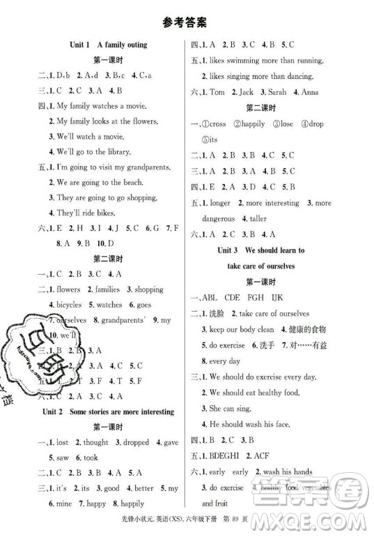 新世紀(jì)出版社2021先鋒小狀元英語六年級下冊XS湘少版答案