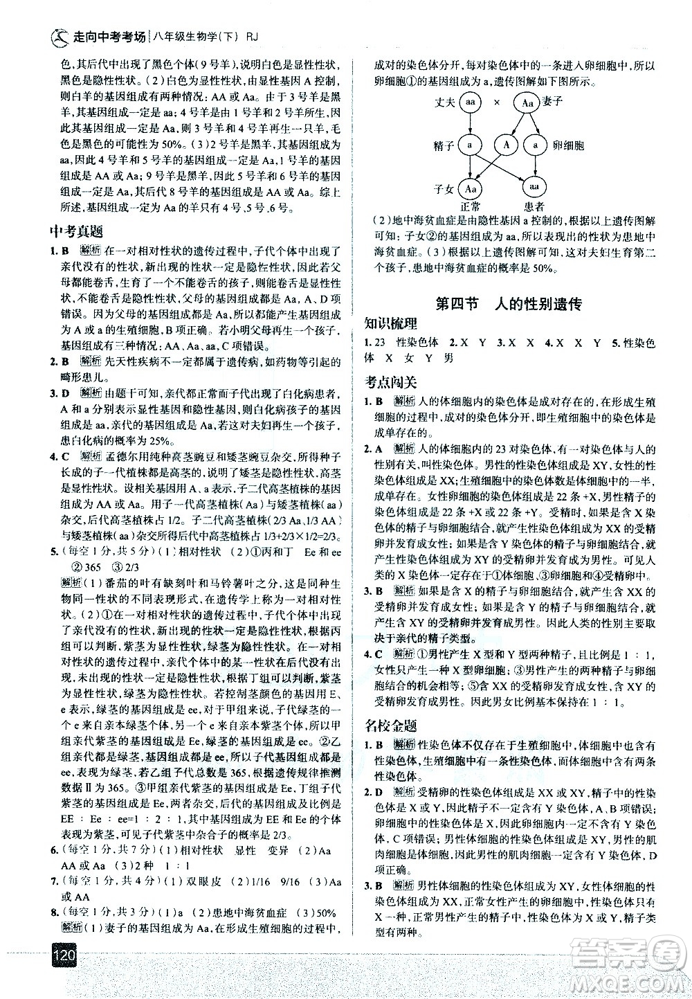 現(xiàn)代教育出版社2021走向中考考場生物學(xué)八年級下冊RJ人教版答案