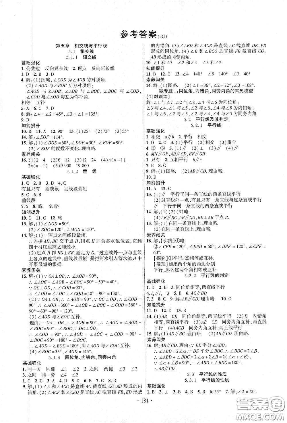 寧夏人民教育出版社2021暢優(yōu)新課堂七年級(jí)數(shù)學(xué)下冊(cè)人教版江西專版答案