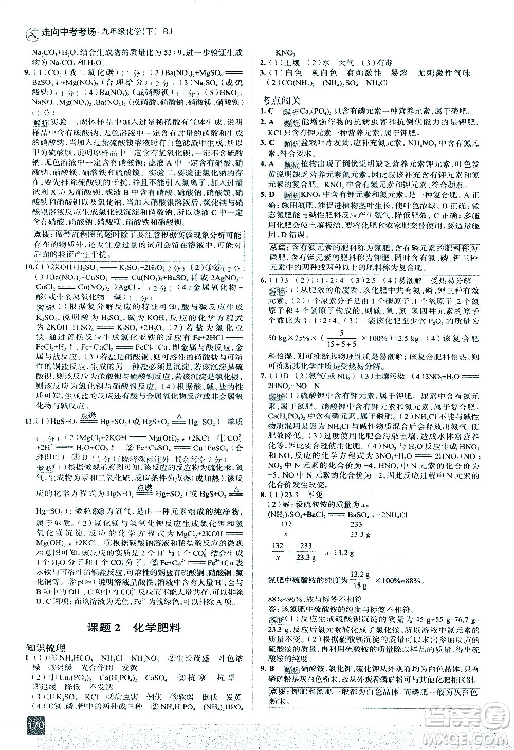 現(xiàn)代教育出版社2021走向中考考場化學九年級下冊RJ人教版答案