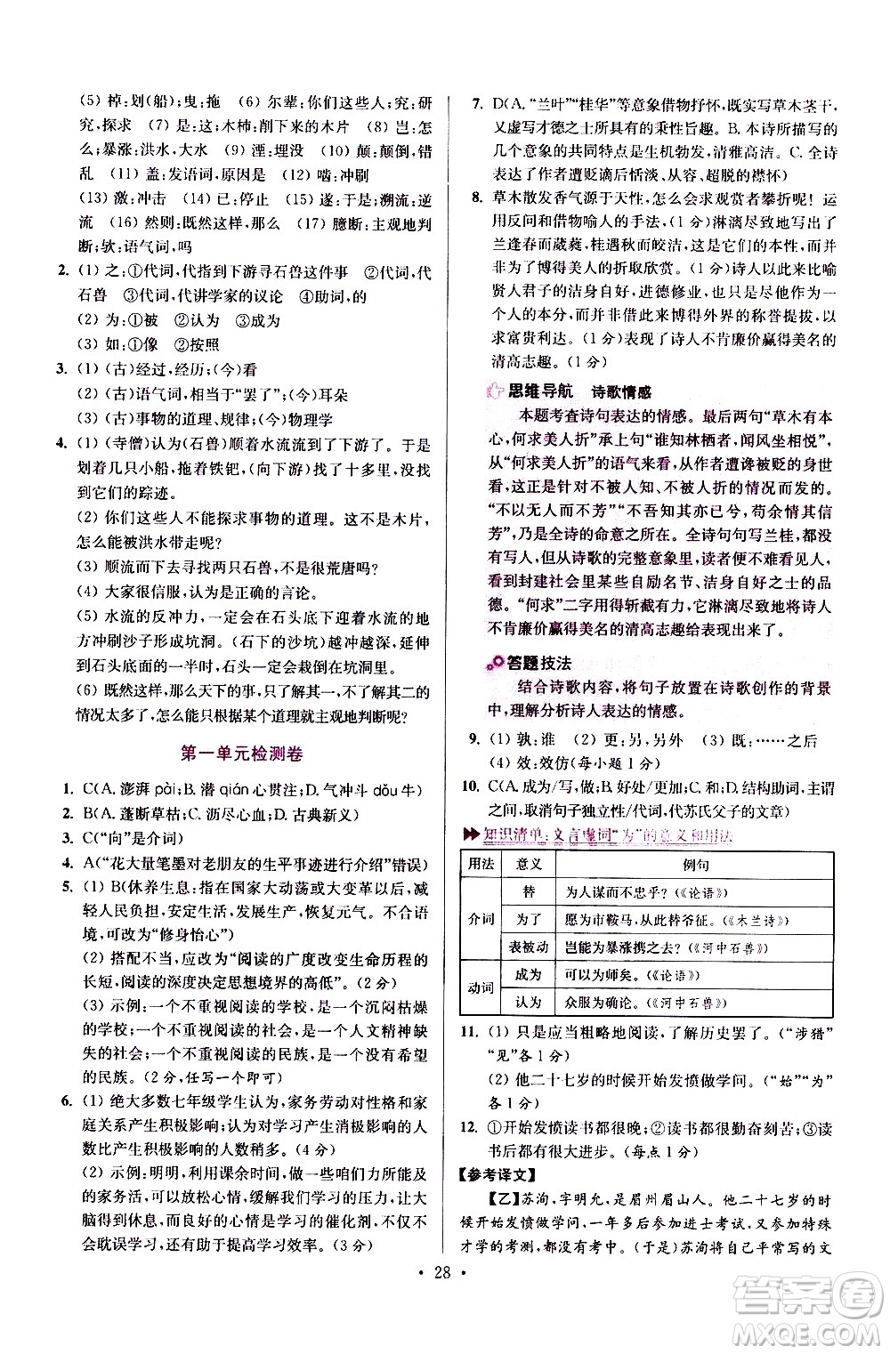 江蘇鳳凰科學(xué)技術(shù)出版社2021初中語文小題狂做提優(yōu)版七年級(jí)下冊通用版答案