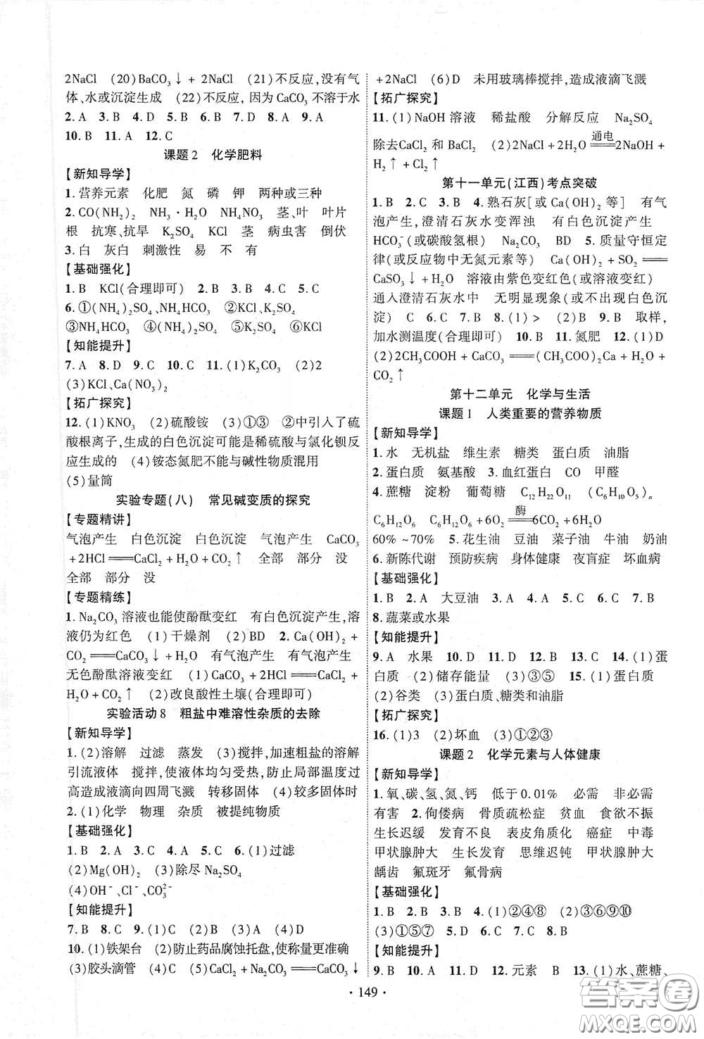 寧夏人民教育出版社2021暢優(yōu)新課堂九年級(jí)化學(xué)下冊(cè)人教版江西專版答案