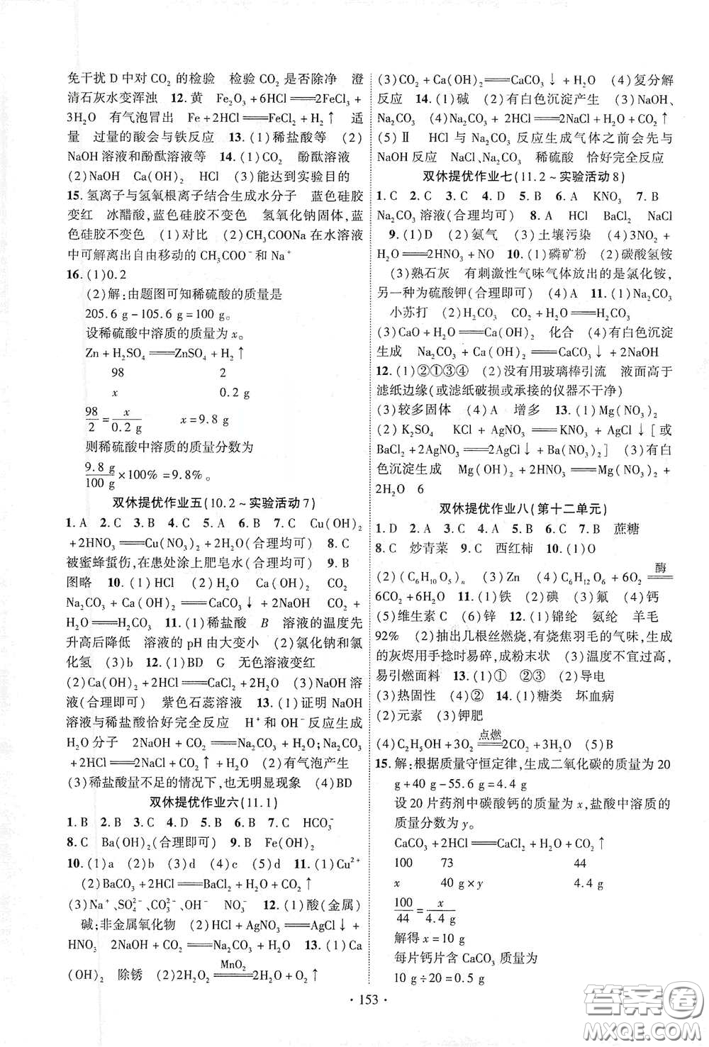 寧夏人民教育出版社2021暢優(yōu)新課堂九年級(jí)化學(xué)下冊(cè)人教版江西專版答案