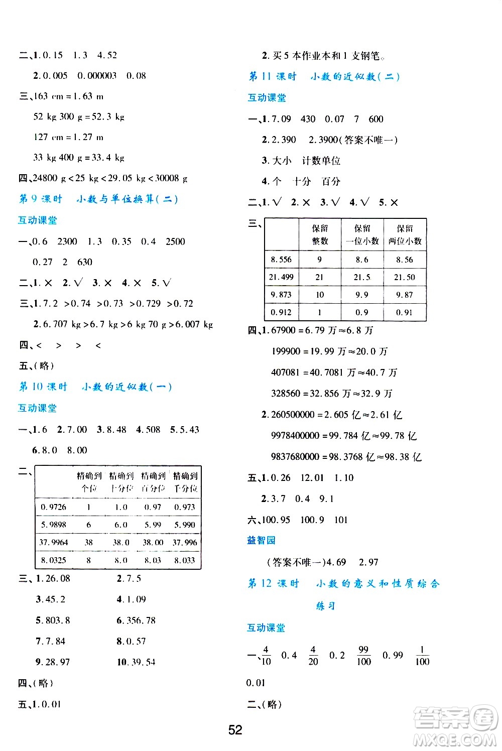 陜西人民教育出版社2021新課程學(xué)習(xí)與評(píng)價(jià)四年級(jí)數(shù)學(xué)下A人教版答案