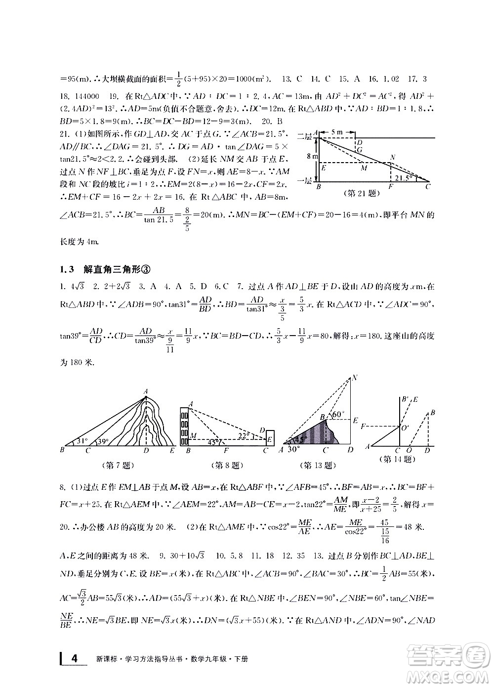 寧波出版社2021學(xué)習(xí)方法指導(dǎo)叢書(shū)數(shù)學(xué)九年級(jí)下冊(cè)浙教版答案