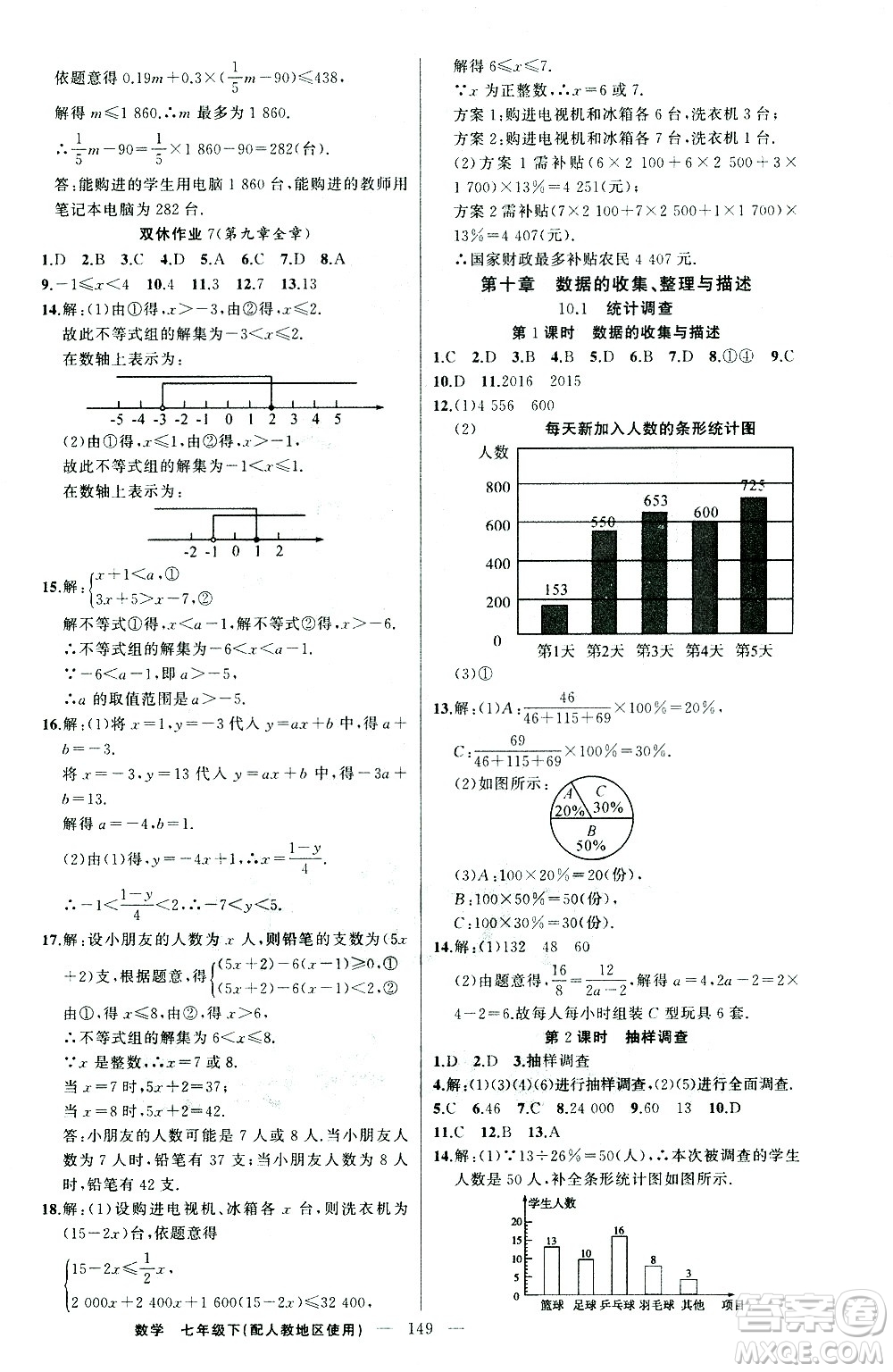 新疆青少年出版社2021黃岡100分闖關數(shù)學七年級下人教版答案