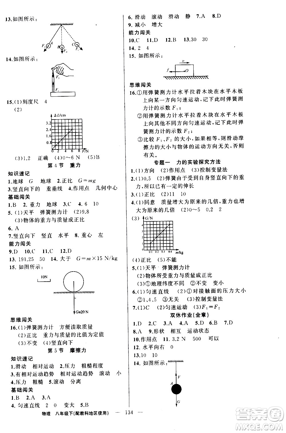 新疆青少年出版社2021黃岡100分闖關物理八年級下教科版答案