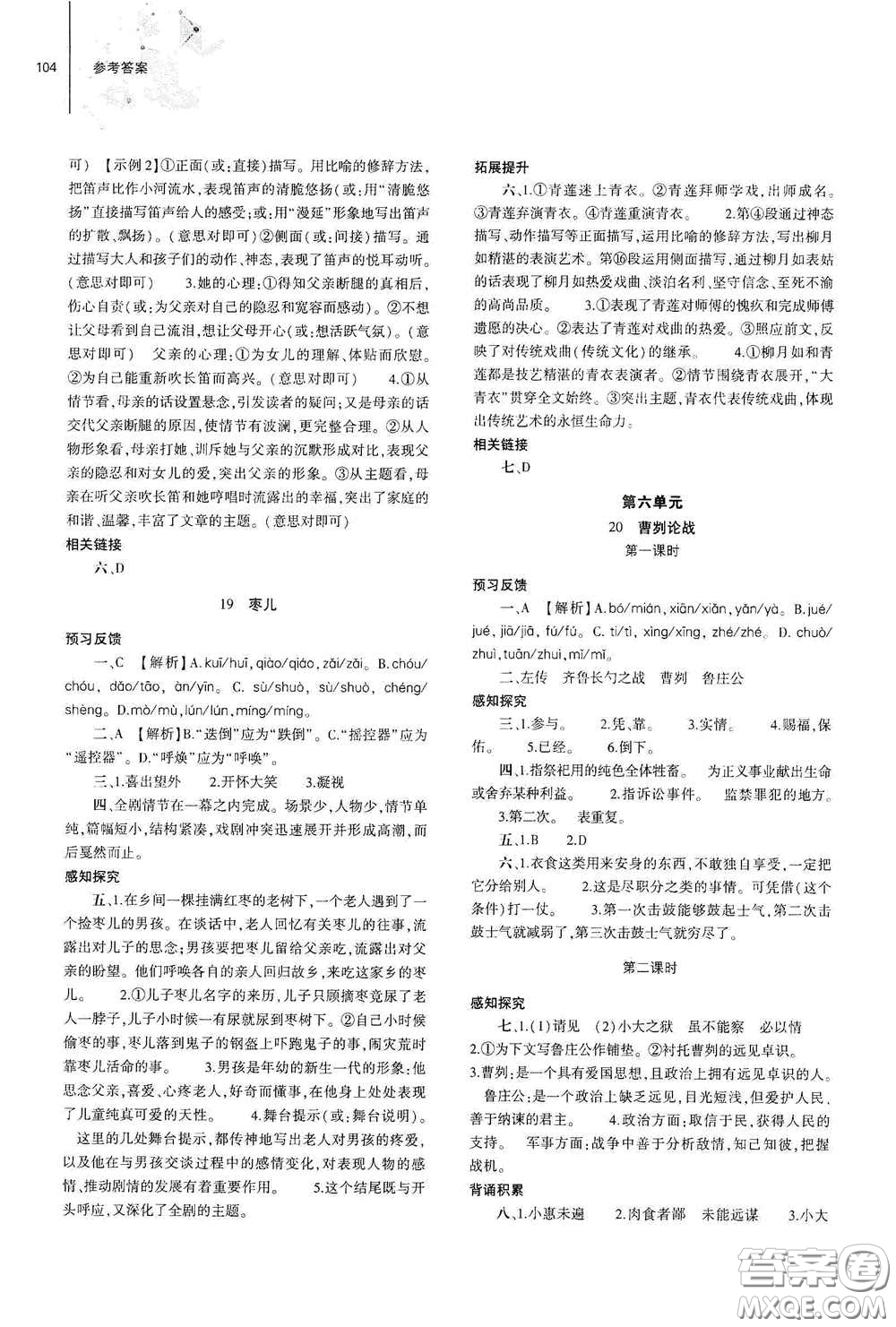 大象出版社2021初中同步練習(xí)冊(cè)九年級(jí)語文下冊(cè)人教版山東專版答案