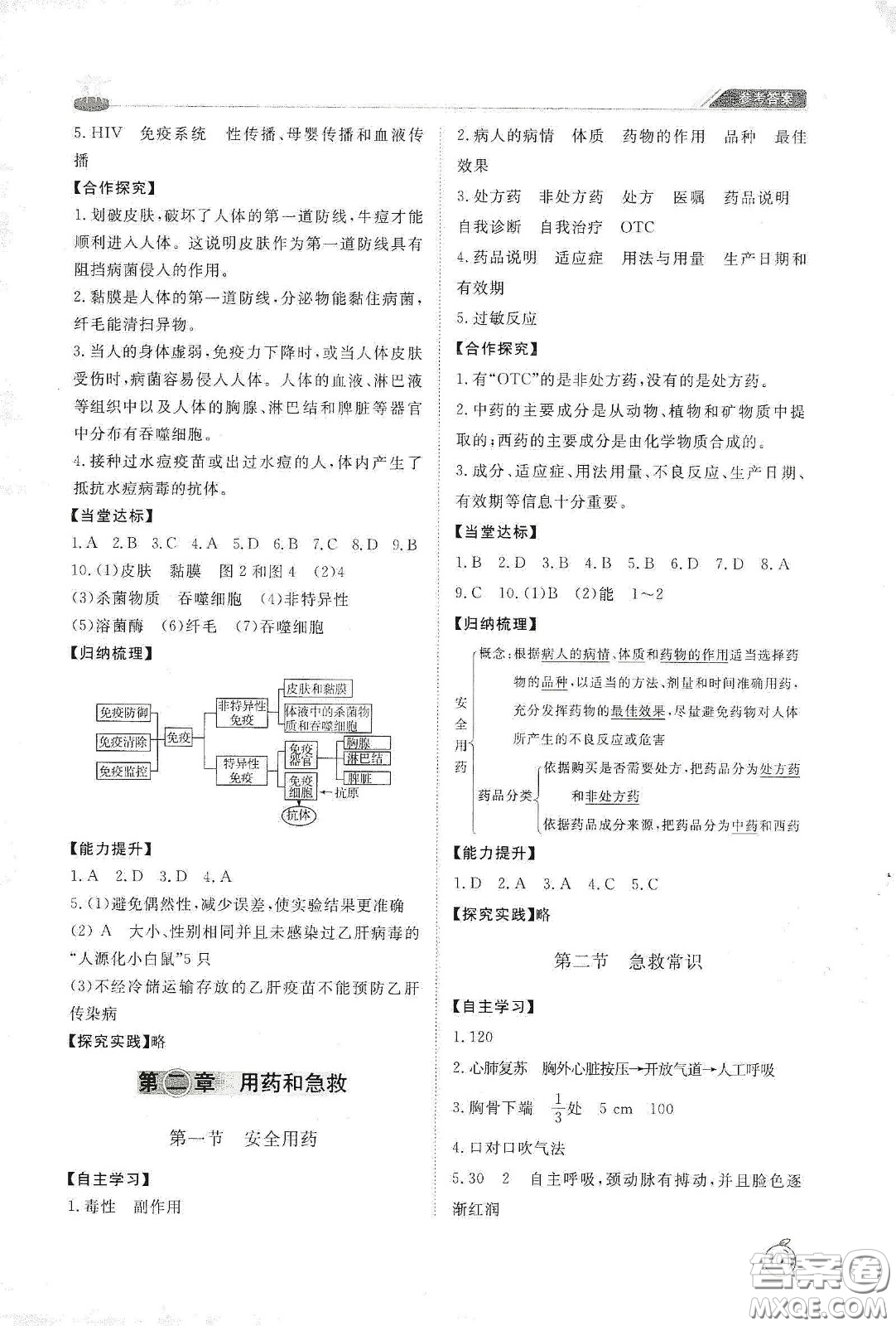 山東友誼出版社2021初中同步練習(xí)冊七年級生物學(xué)下冊魯科版五四學(xué)制答案