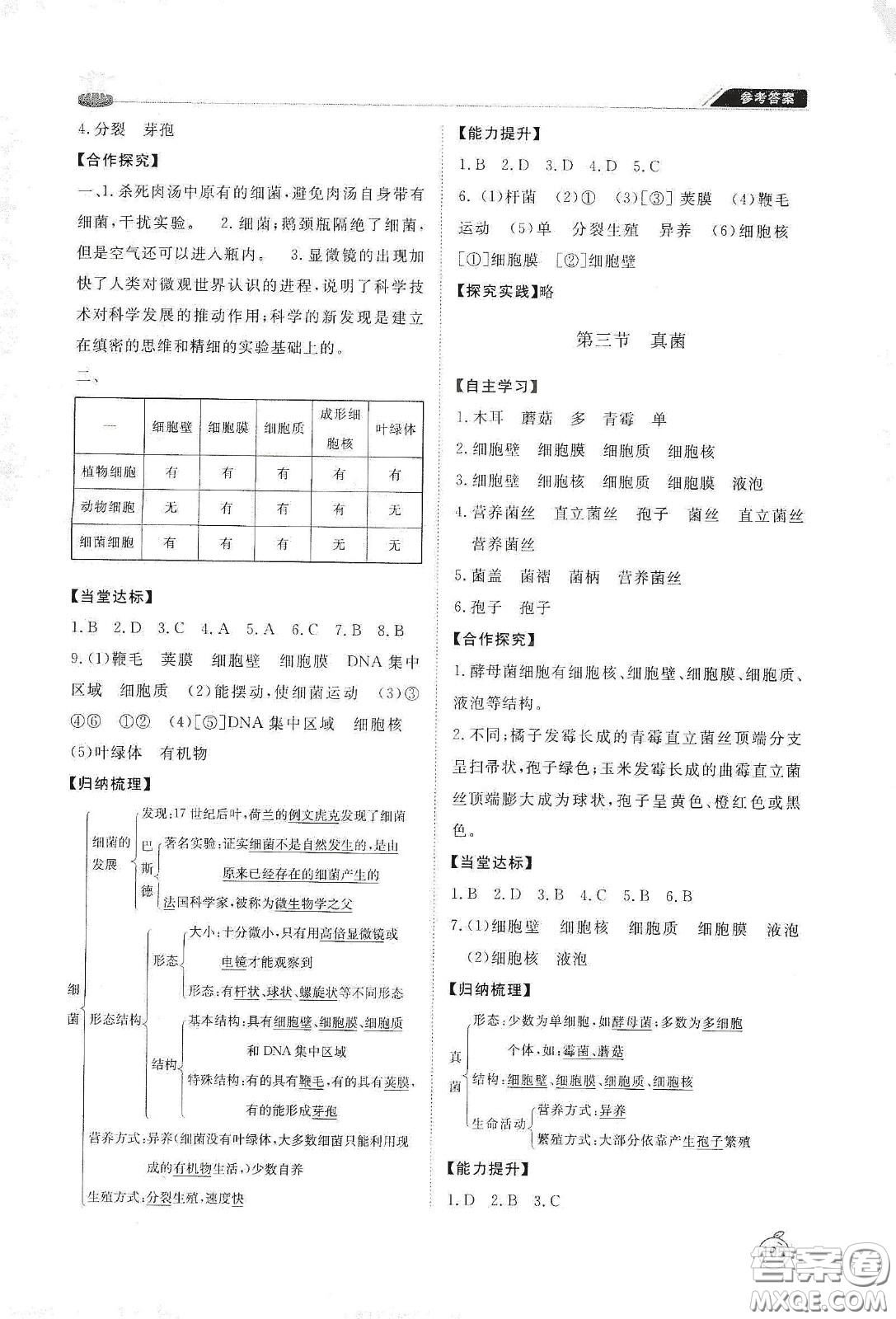 山東友誼出版社2021初中同步練習(xí)冊七年級生物學(xué)下冊魯科版五四學(xué)制答案