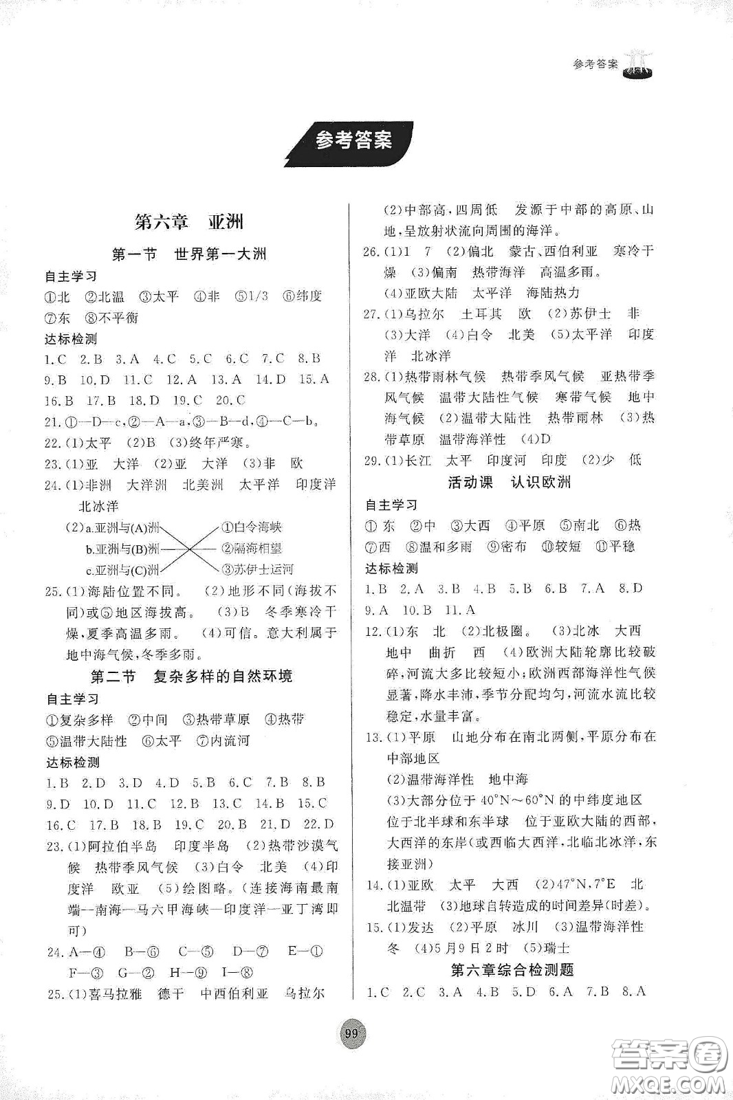 山東友誼出版社2021初中同步練習(xí)冊(cè)七年級(jí)地理下冊(cè)商務(wù)星球版答案