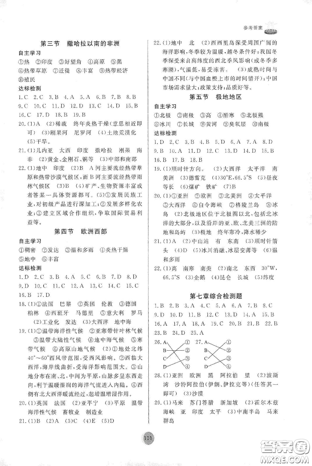 山東友誼出版社2021初中同步練習(xí)冊(cè)七年級(jí)地理下冊(cè)商務(wù)星球版答案