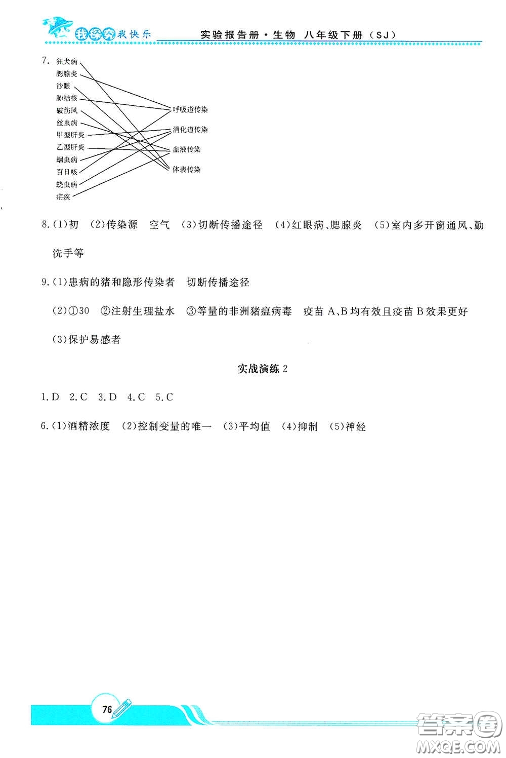 陜西人民教育出版社2021新課程學(xué)生實(shí)驗(yàn)報(bào)告冊(cè)八年級(jí)初中生物下冊(cè)蘇教版答案