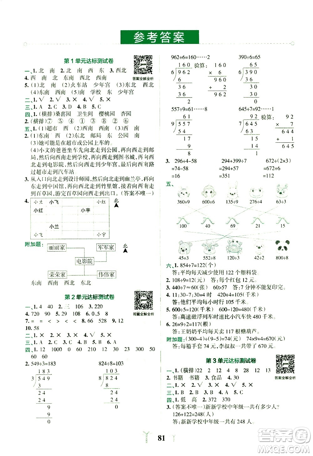 陜西師范大學出版總社有限公司2021小學學霸沖A卷數(shù)學三年級下冊RJ人教版答案