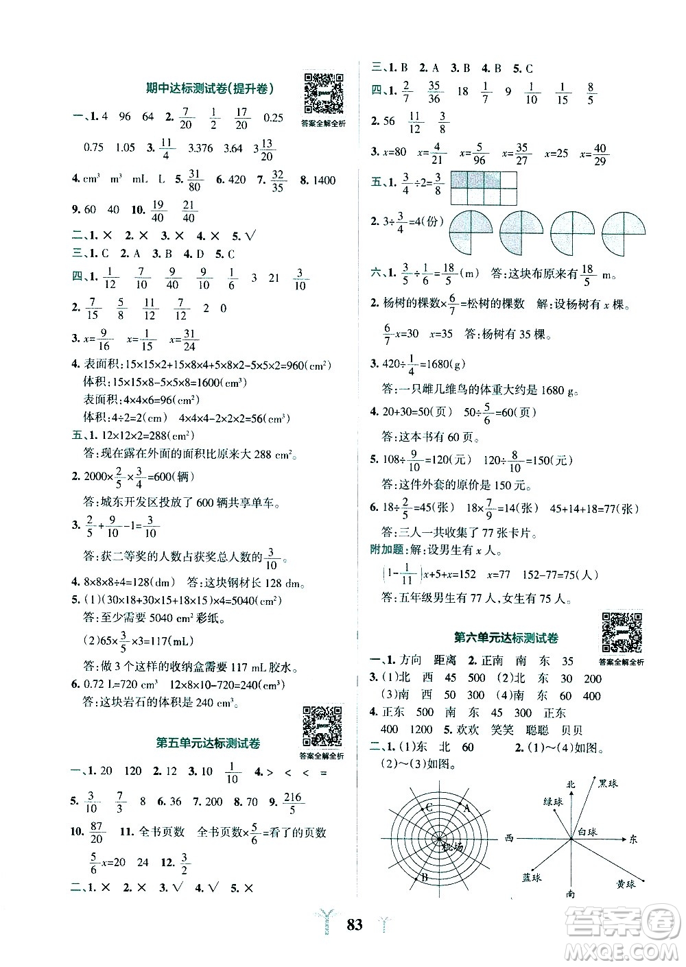 陜西師范大學(xué)出版總社有限公司2021小學(xué)學(xué)霸沖A卷數(shù)學(xué)五年級下冊BS北師大版答案