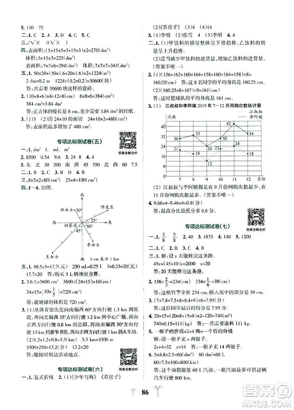 陜西師范大學(xué)出版總社有限公司2021小學(xué)學(xué)霸沖A卷數(shù)學(xué)五年級下冊BS北師大版答案