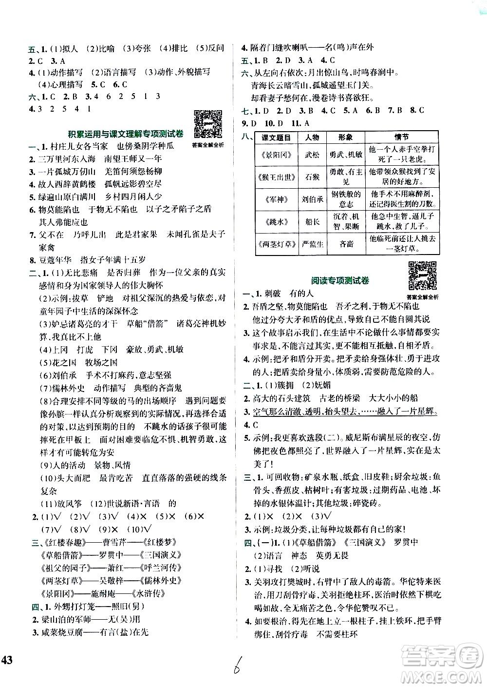 陜西師范大學(xué)出版總社有限公司2021小學(xué)學(xué)霸沖A卷語文五年級下冊RJ人教版答案