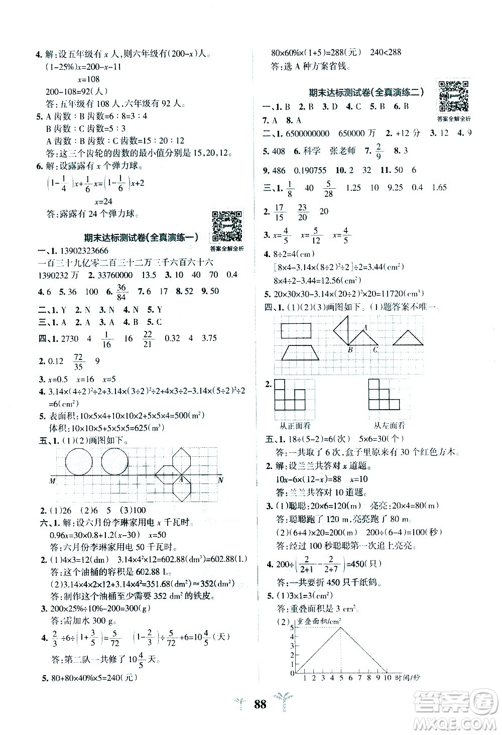 陜西師范大學(xué)出版總社有限公司2021小學(xué)學(xué)霸沖A卷數(shù)學(xué)六年級下冊BS北師大版答案