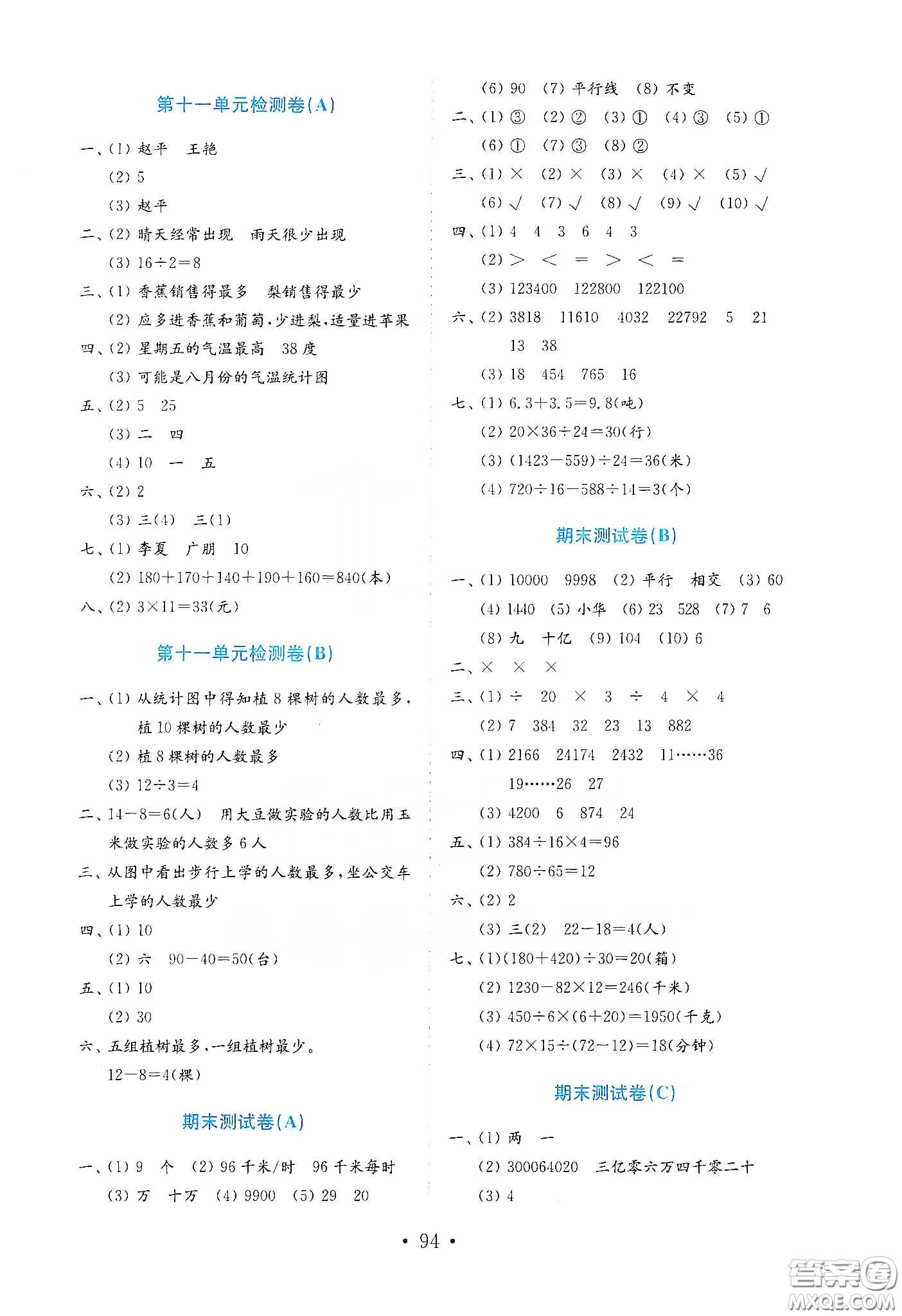 山東教育出版社2021金版小學(xué)數(shù)學(xué)試卷金鑰匙三年級下冊五四學(xué)制答案