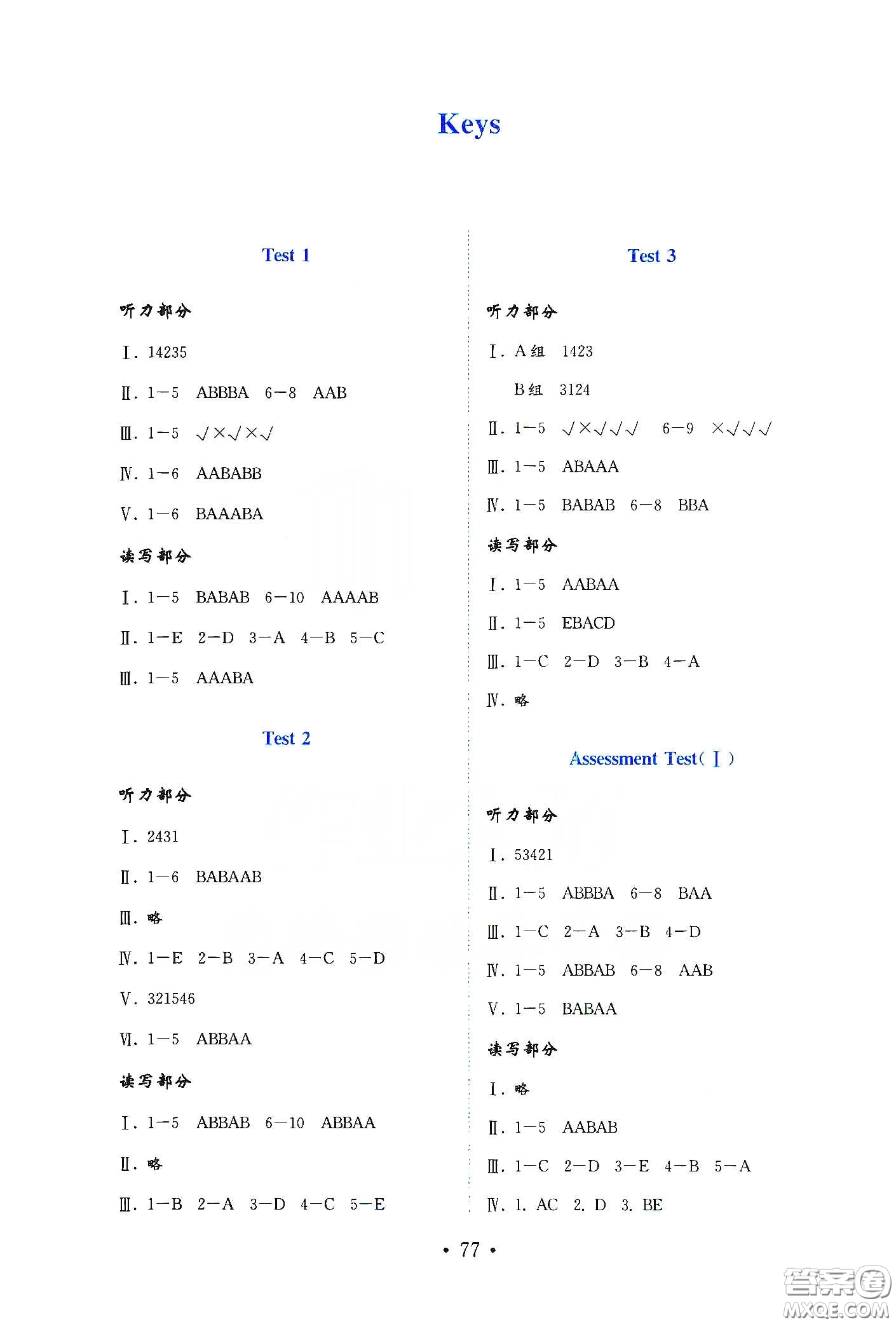 山東教育出版社2021金版小學(xué)英語試卷金鑰匙三年級(jí)下冊(cè)三年級(jí)起點(diǎn)答案