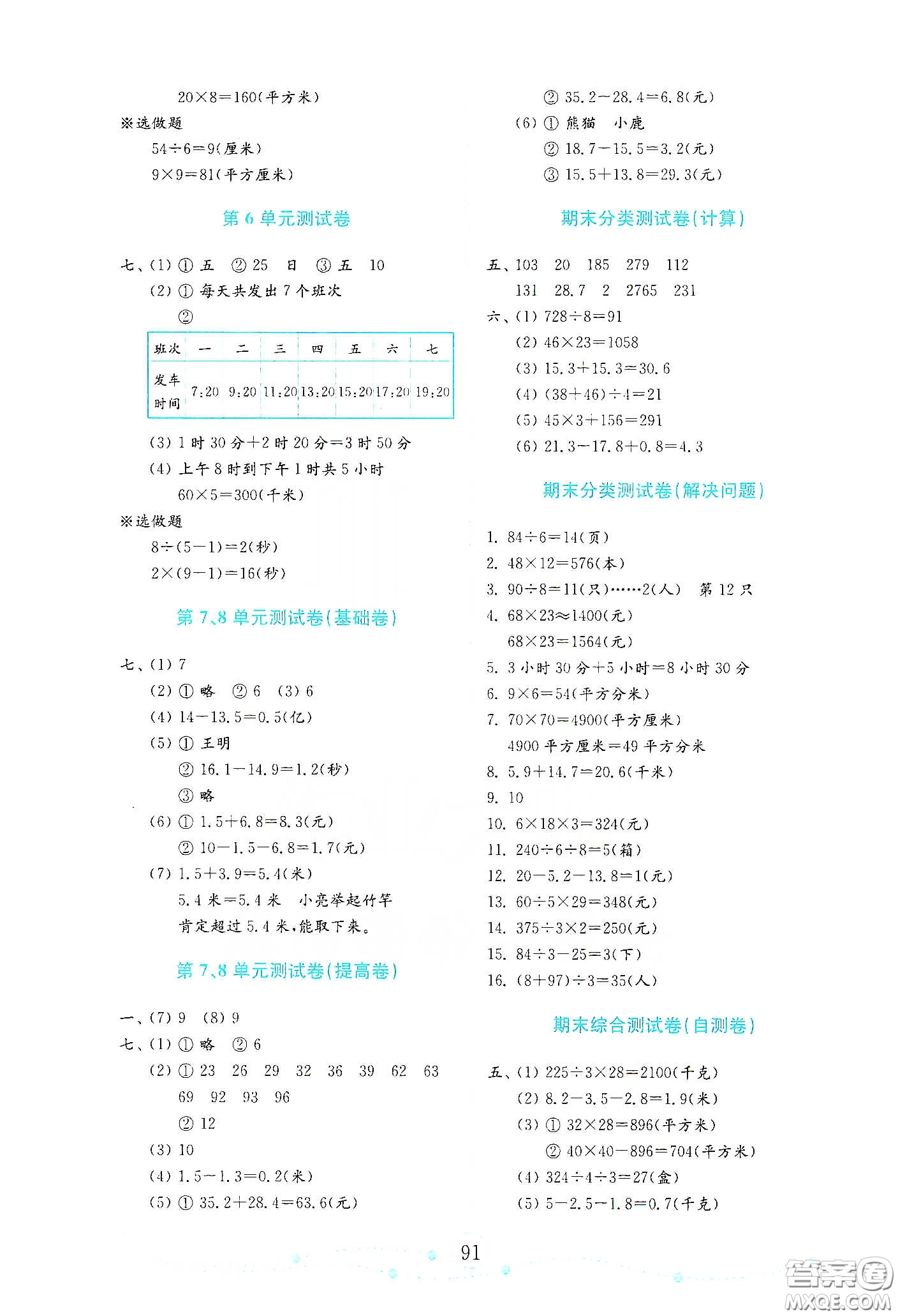 山東教育出版社2021金版小學(xué)數(shù)學(xué)試卷金鑰匙三年級下冊人教版答案