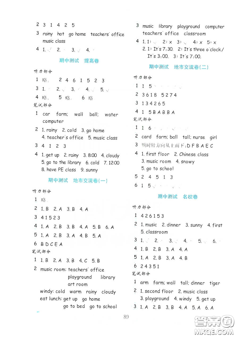 山東教育出版社2021金版小學(xué)英語(yǔ)試卷金鑰匙四年級(jí)下冊(cè)人教PEP版答案