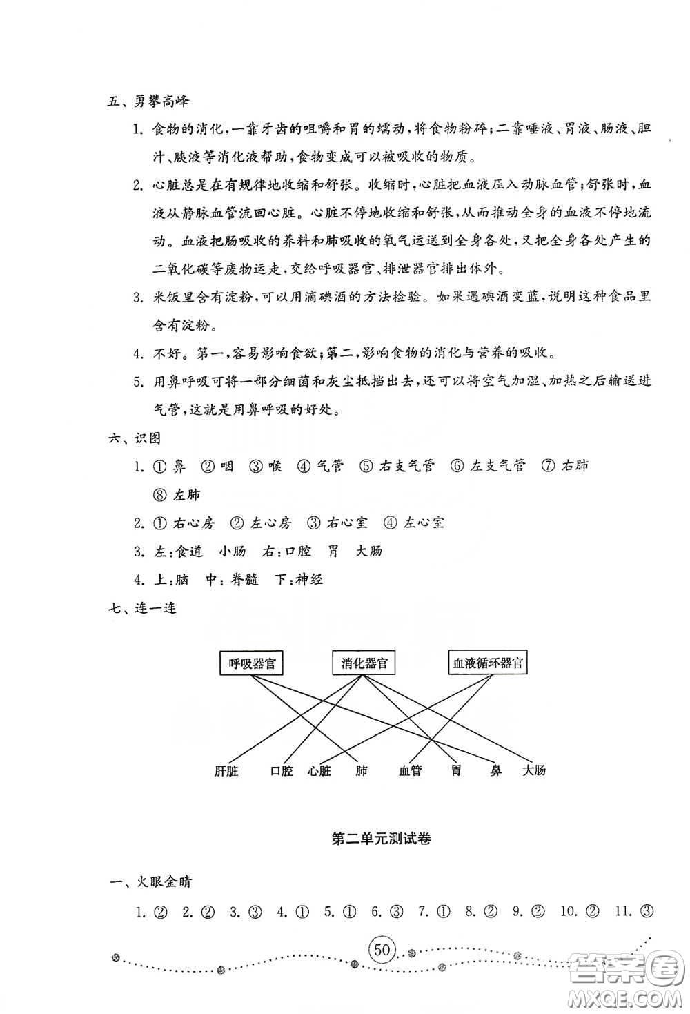 山東教育出版社2021小學(xué)科學(xué)試卷金鑰匙五年級(jí)下冊人教版答案