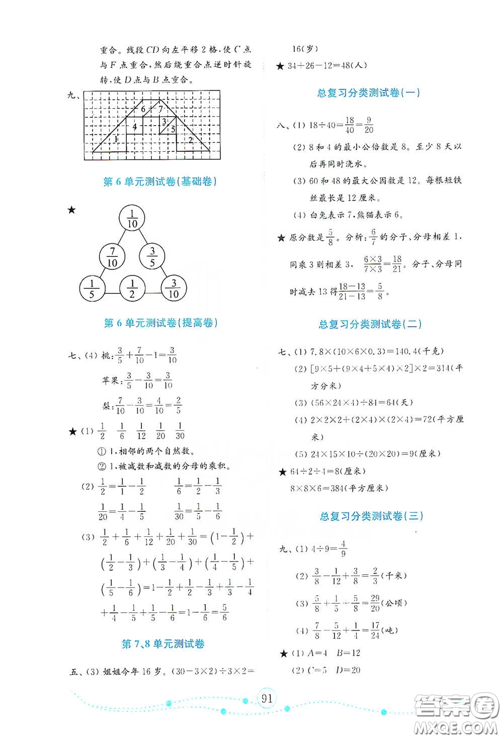 山東教育出版社2021小學(xué)數(shù)學(xué)試卷金鑰匙五年級(jí)下冊(cè)人教版答案