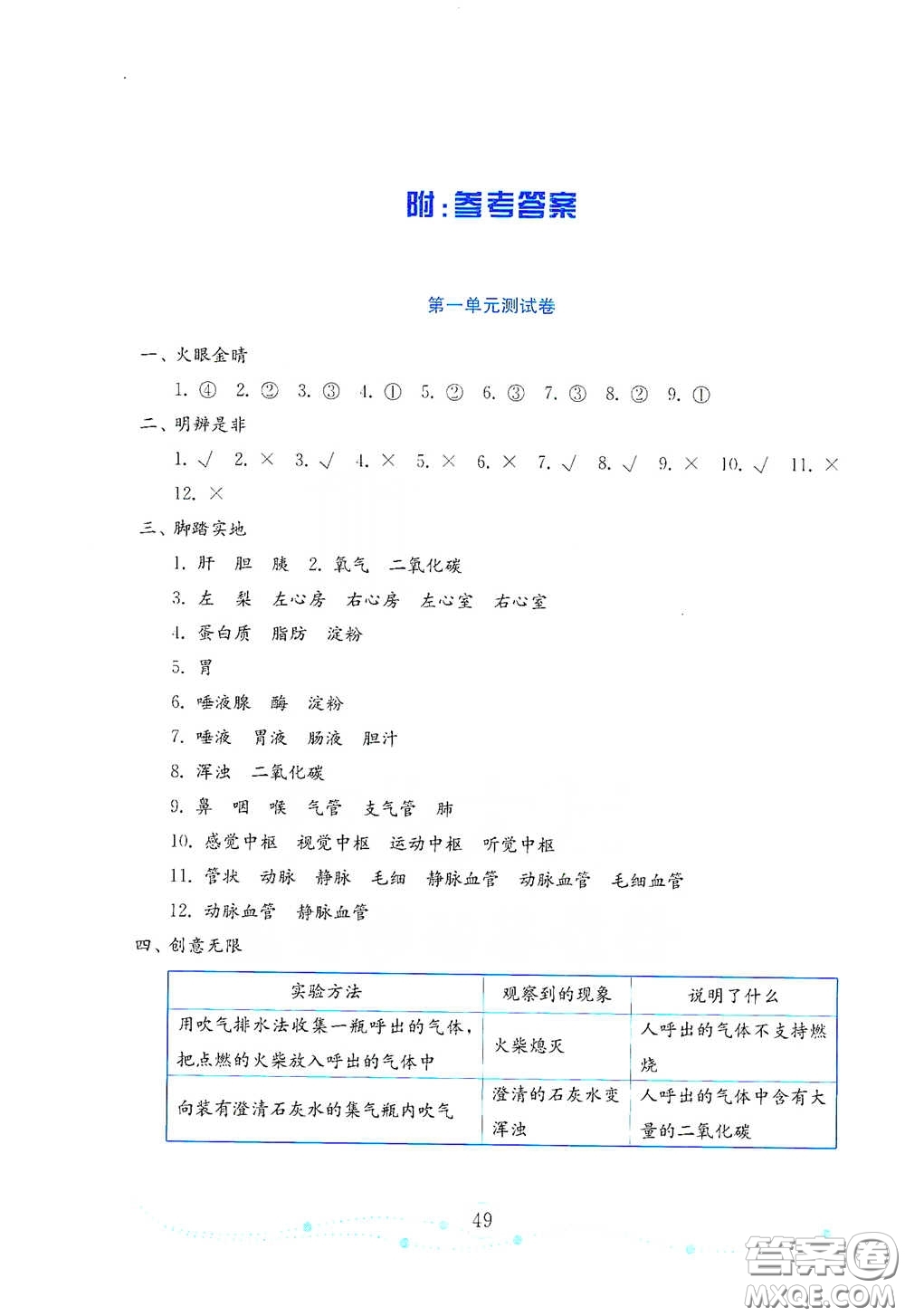 山東教育出版社2021金版小學(xué)科學(xué)試卷金鑰匙五年級下冊山東小學(xué)專用答案